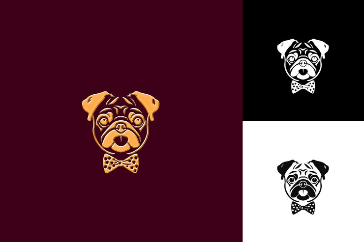 PSD icono de perro pug cara de pug con arrugas y una lengua lúdica e ilustración diseño artístico vectorial de animales