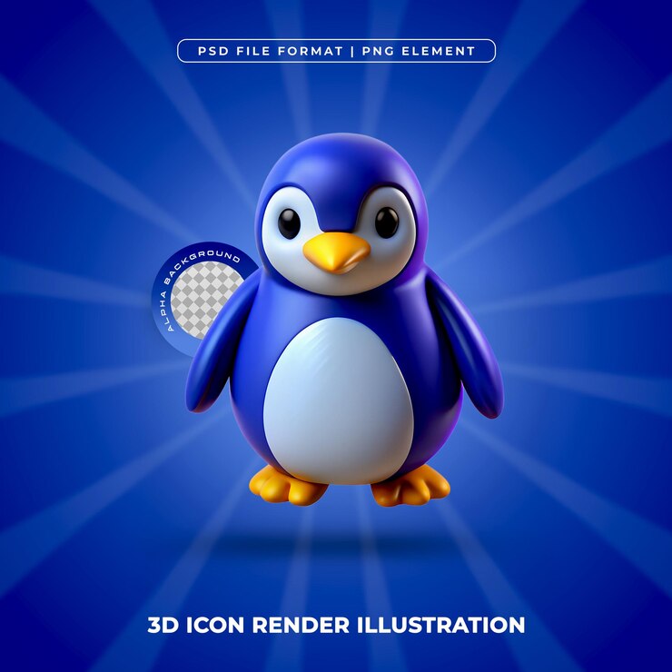 PSD icono de pingüino 3d adorable ilustración de pájaro ártico png amplificador psd