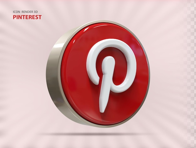 PSD icono de pinterest 3d render con marco redondo dorado