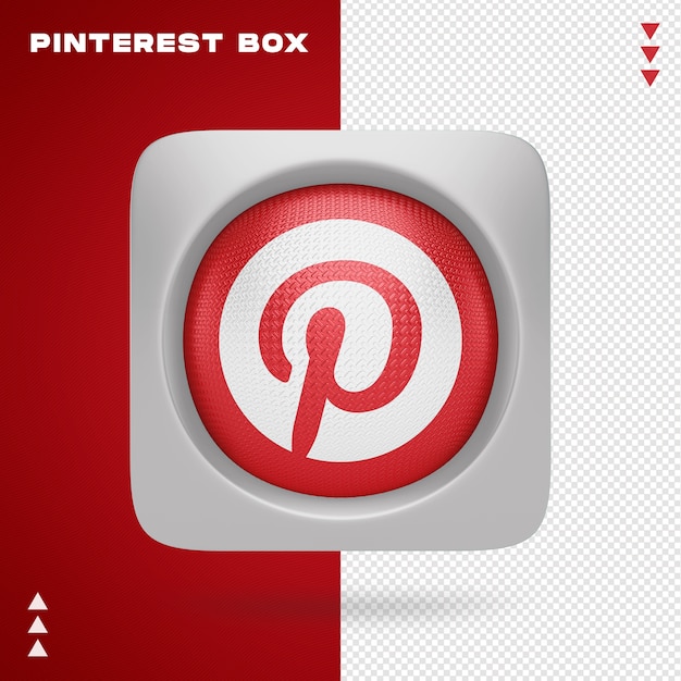 Icono de pinterest en caja en renderizado 3d aislado