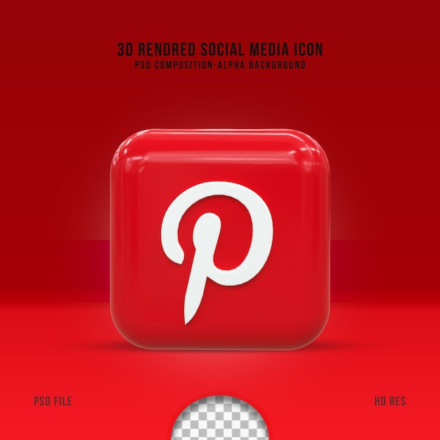 Icono de pinterest de redes sociales 3d concepto 3d de redes sociales brillante colorido