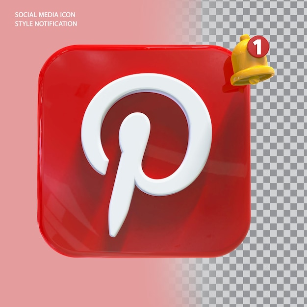 PSD icono de pinterest de redes sociales con notificación de campana 3d