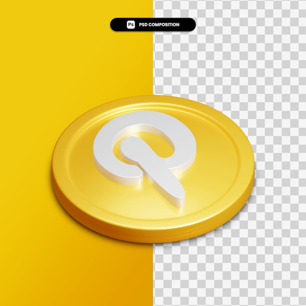 Icono de pinterest de renderizado 3d en círculo dorado aislado