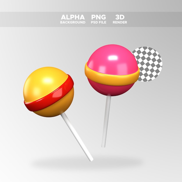 PSD icono de piruletas de caramelo de procesamiento 3d para ilustración de diseño