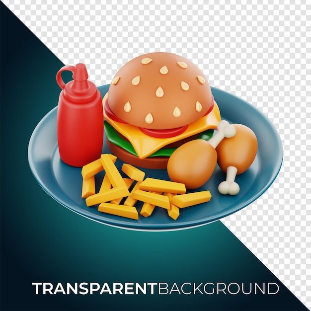 Icono de placa de comida rápida frita premium Representación 3d sobre fondo aislado PNG