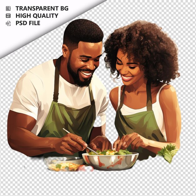 PSD icono plano de cocina de pareja negra estilo de fondo blanco iso