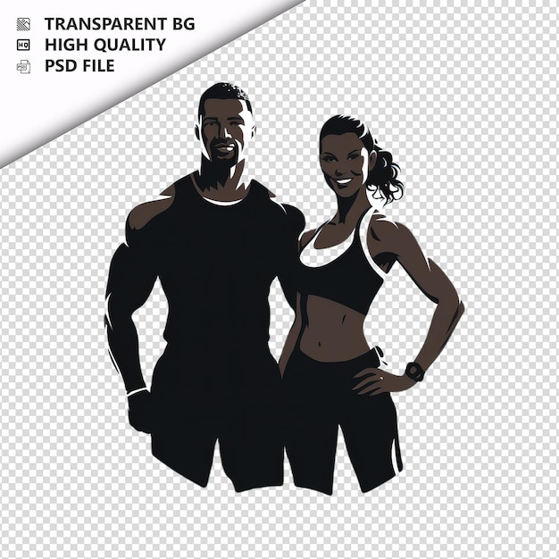 PSD icono plano de pareja negra en gimnasia estilo de fondo blanco iso