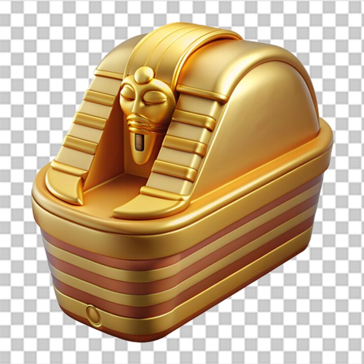 PSD icono de plástico 3d brillante del antiguo sarcófago egipcio con jeroglíficos intrincados
