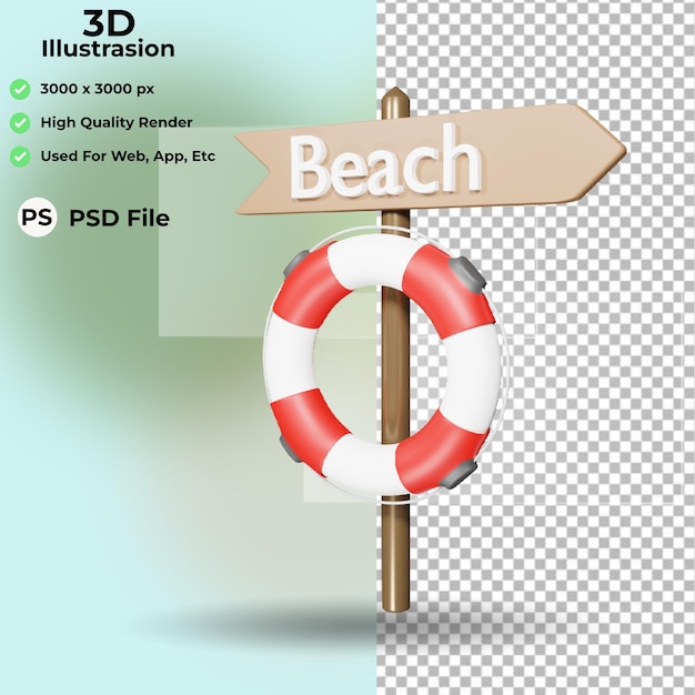 PSD icono de playa 3d ilustración, dirección de flecha