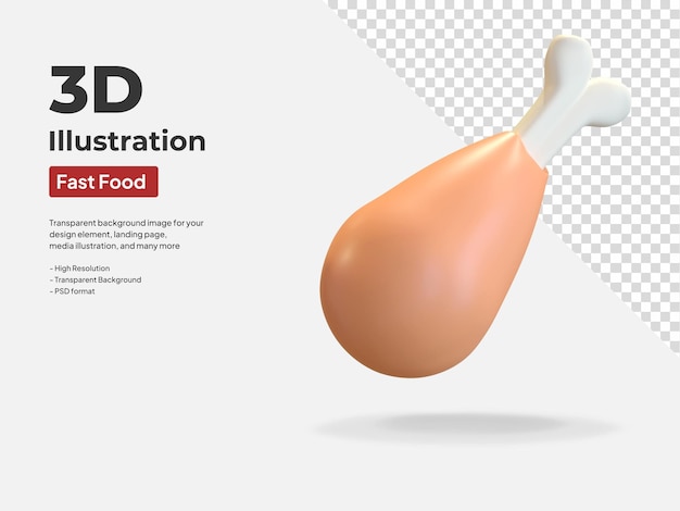 Icono de pollo frito 3d ilustración de comida rápida