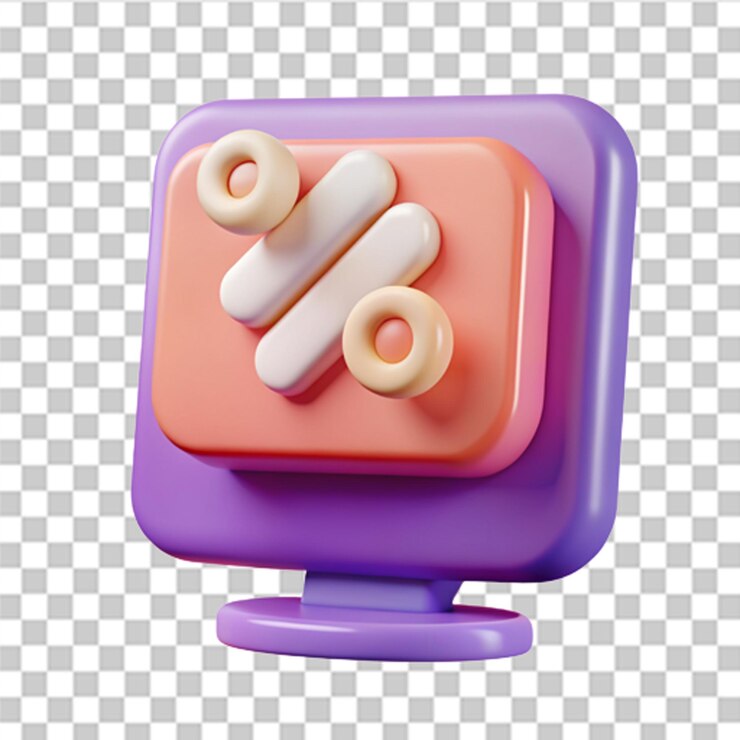 PSD icono de porcentaje 3d en la computadora promoción de descuento concepto de porcentaje de venta tipo de interés finanzas bancarias crédito y concepto de esfera monetaria vector moderno y de moda en estilo 3d