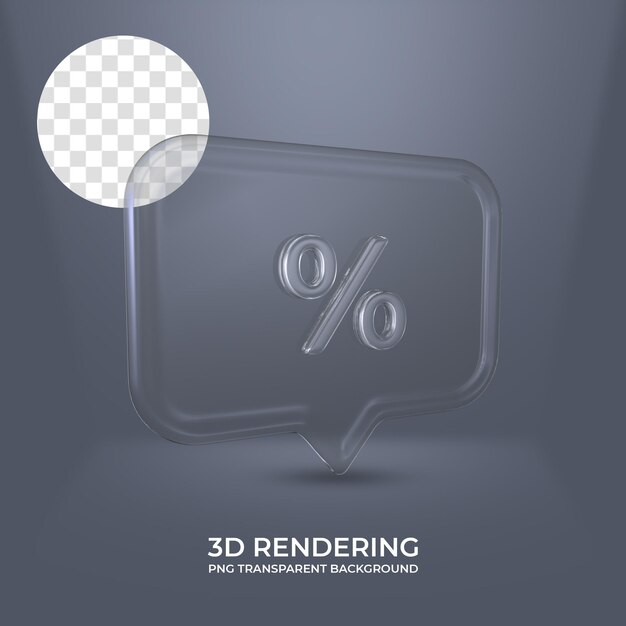 Icono de porcentaje con renderizado 3d de marco de vidrio
