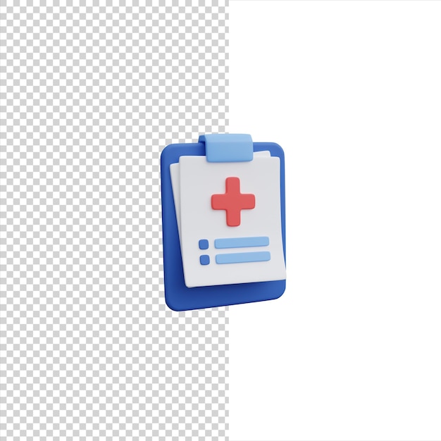 Icono de portapapeles médico 3d render icono aislado fondo blanco