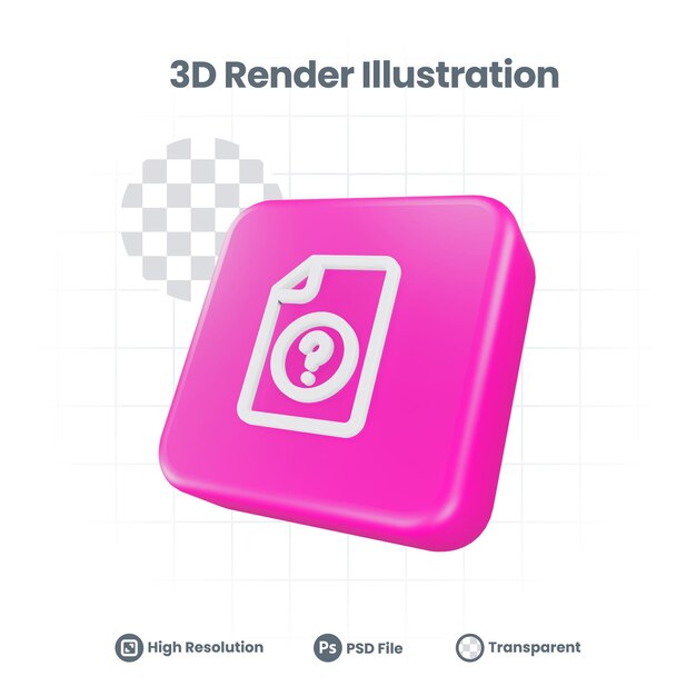 Icono de pregunta de archivo de ilustración 3D para promoción de redes sociales de aplicaciones móviles web