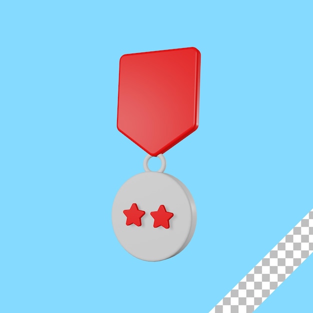 Icono de premio de medalla de plata de renderizado 3D con fondo transparente