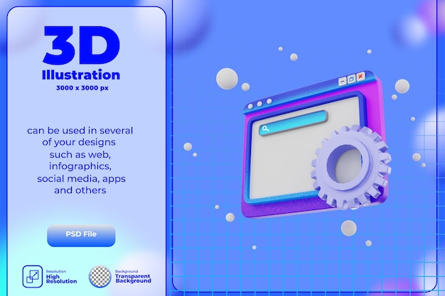 PSD icono de procesamiento 3d configuración del navegador