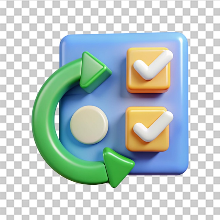 PSD icono de proceso de comprobación 3d icono aprobado concepto fácil de pago o actualización icono de sincronización vector de moda y moderno en estilo 3d