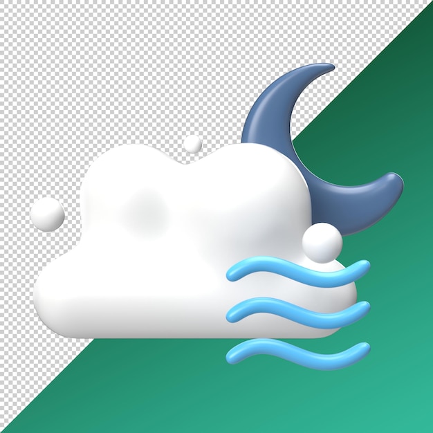 Icono de pronóstico 3d con nubes y niebla de viento nocturno