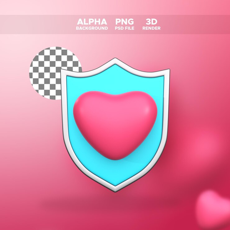 PSD icono de protección del corazón de representación 3d para la ilustración de diseño de san valentín