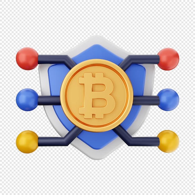 Icono de protección del sistema de escudo de bitcoin 3D Ilustración