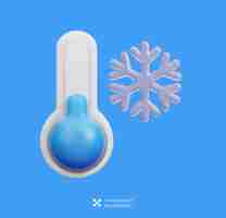 PSD icono psd 3d para condiciones climáticas con termómetro frío y copo de nieve concepto de icono de pronóstico del tiempo