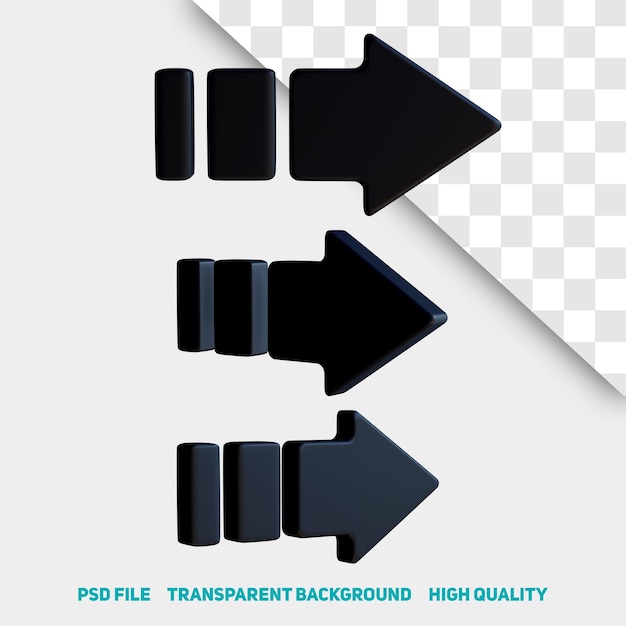PSD icono de psd premium de flecha negra minimalista de renderizado 3d