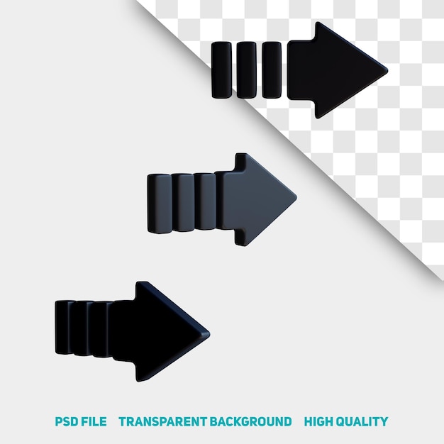 icono de psd premium de flecha negra minimalista de renderizado 3d