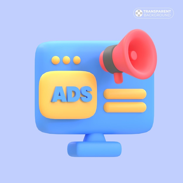 Icono publicitario con computadora y megáfono