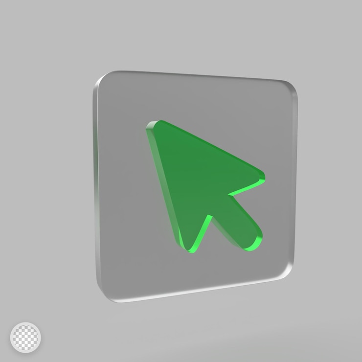 PSD icono de puntero con efecto de cristal ilustración de render 3d