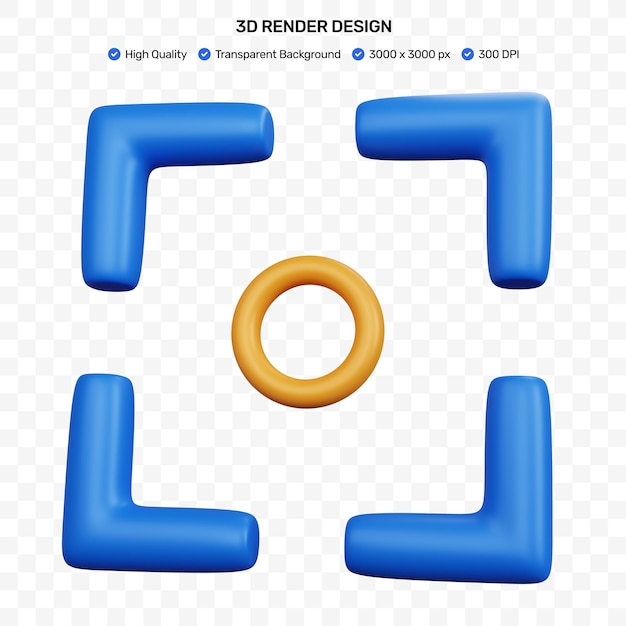 PSD icono de punto de enfoque azul de renderizado 3d aislado