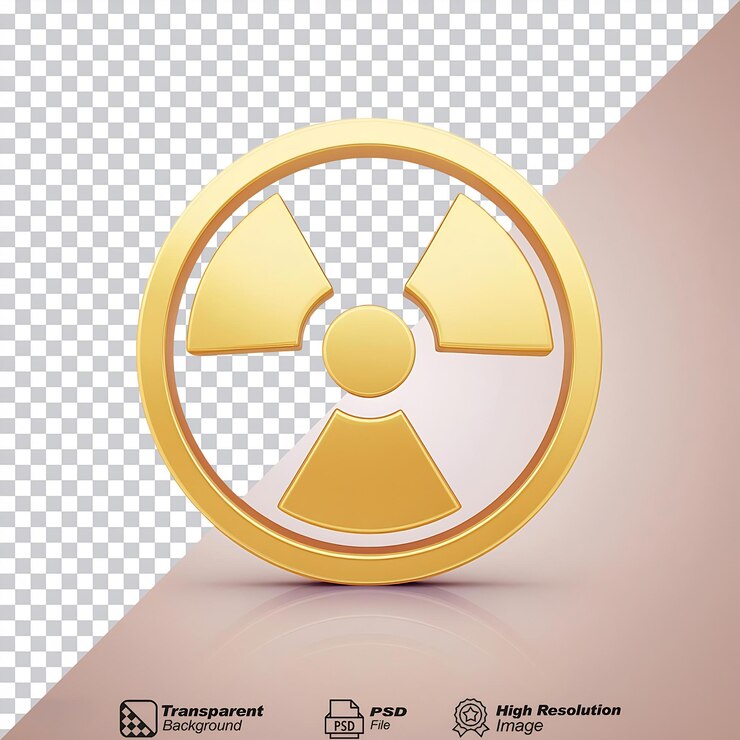 PSD icono de radiación redondo dorado aislado sobre un fondo transparente