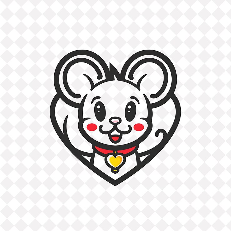 PSD icono de ratón emblema en forma de corazón con borde de queso ilustración de ratón linda diseño artístico vectorial de animales