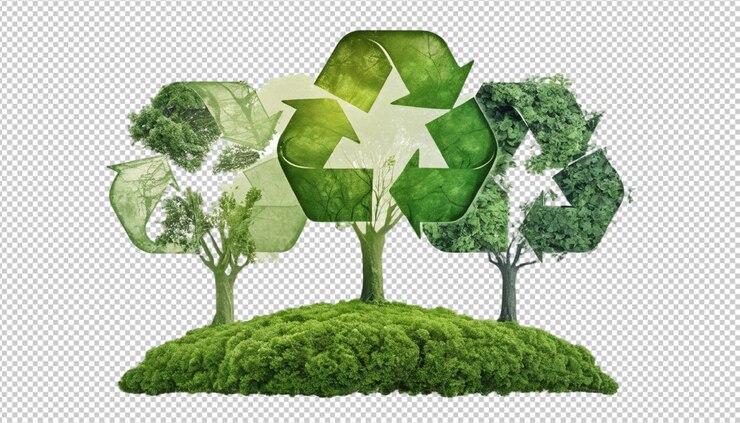 PSD icono de reciclaje concepto ambiental de árboles doblemente expuestos png