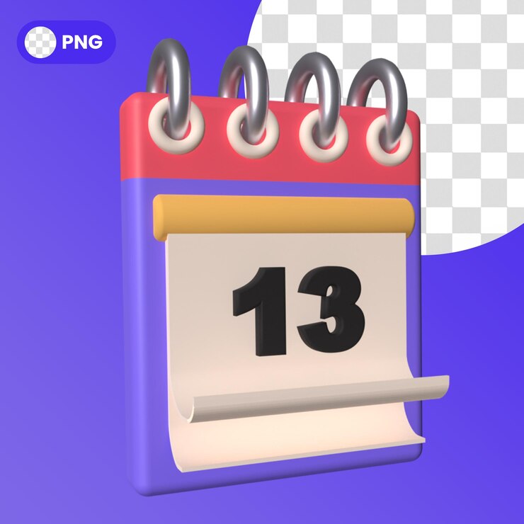 Icono de recordatorio de programación de calendario PSD aislado render 3d número trece