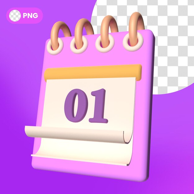 Icono de recordatorio de programación de calendario PSD aislado render 3d número uno