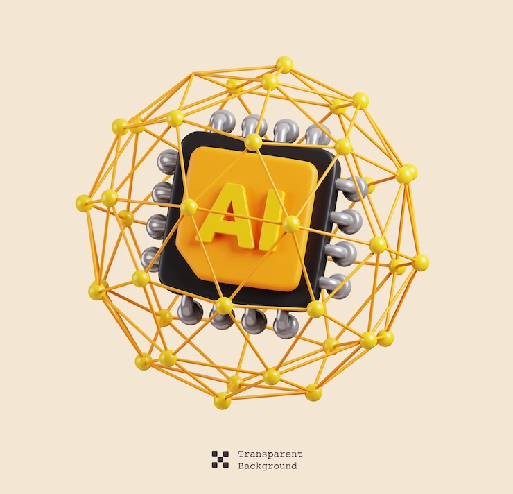 PSD icono de red de ia aislado soporte de ia y concepto de tecnología de inteligencia artificial render 3d