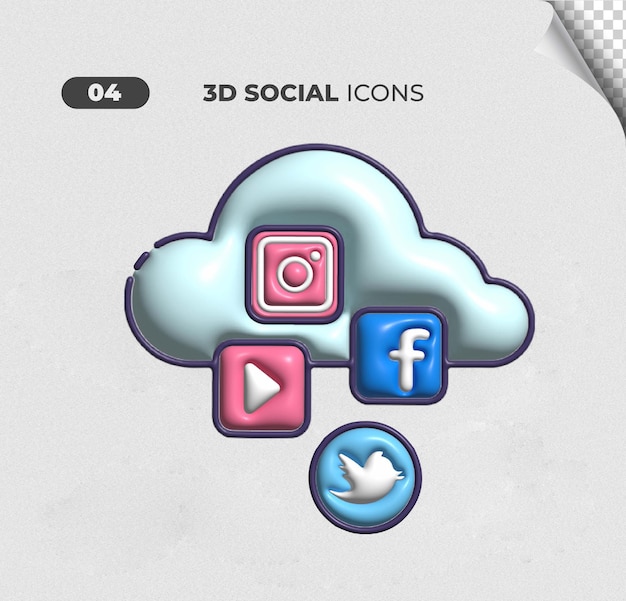 PSD icono de las redes sociales 3d cloud