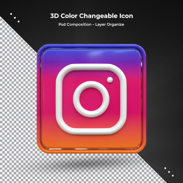Icono de redes sociales 3d de instagram representación 3d de concepto de icono 3d brillante colorido