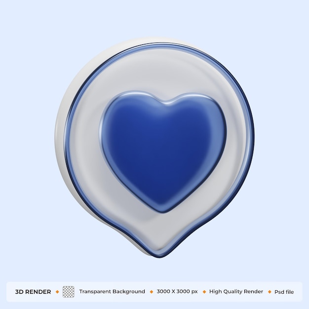 icono de redes sociales de amor de vidrio de burbuja 3d