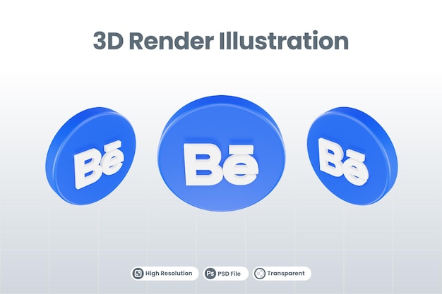 Icono de redes sociales behance logo aislado render 3d