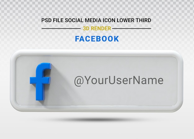 PSD icono de redes sociales de facebook banner de tercio inferior 3d render color blanco