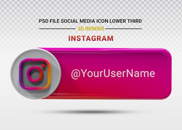 Icono de redes sociales de instagram renderizado de estilo 3d de tercer banner inferior