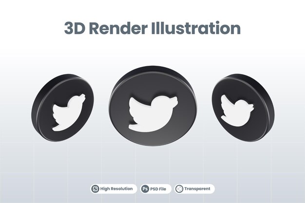 Icono de redes sociales logo de twitter aislado render 3d