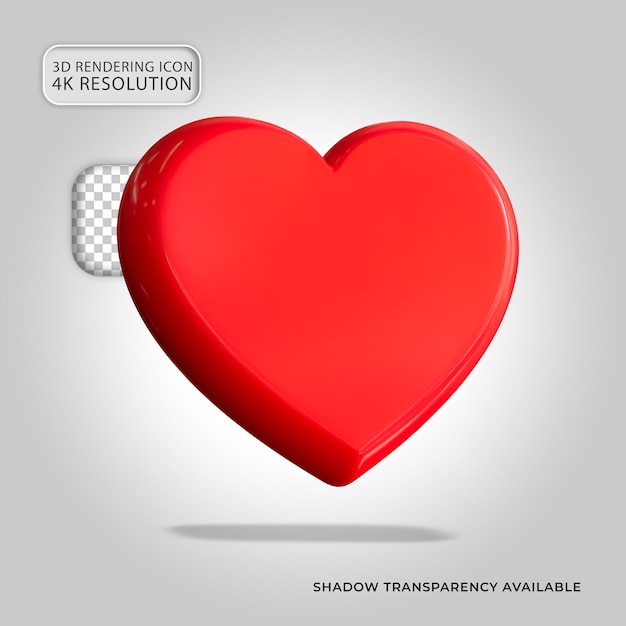 Icono de redes sociales de reacción de amor de corazón rojo Ilustración de renderizado 3d aislado