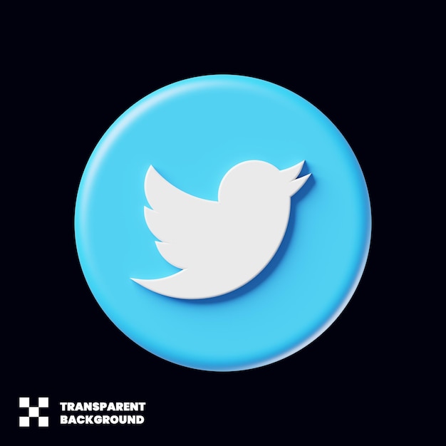 Icono de redes sociales de Twitter en renderizado 3D minimalista