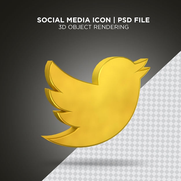 Icono de redes sociales twitter representación 3d dorada archivo psd