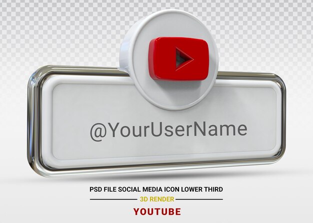 Icono de redes sociales de youtube, diseño 3d de banner web de tercio inferior