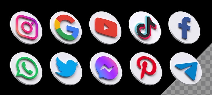 PSD icono redondo de redes sociales de alta resolución 3d en la vista inferior izquierda