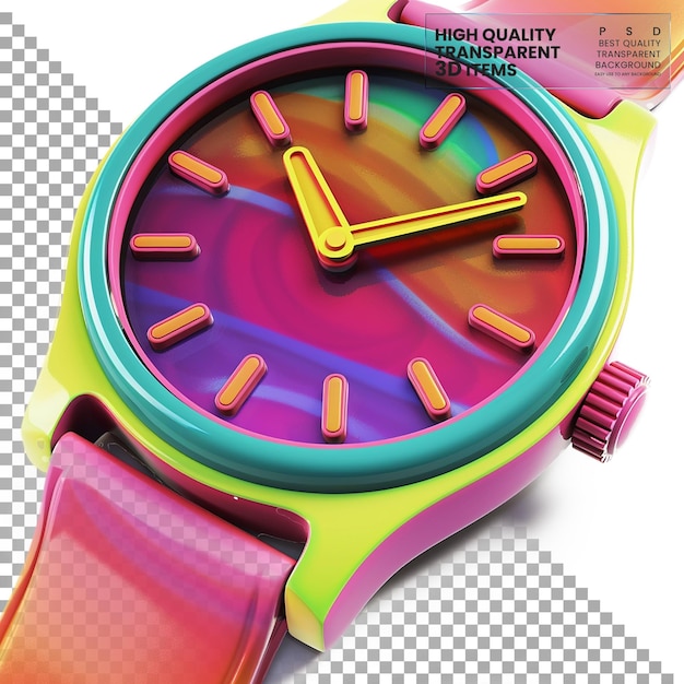 Icono de reloj 3D Un icono de reloj en 3D de colores que representa en un fondo transparente