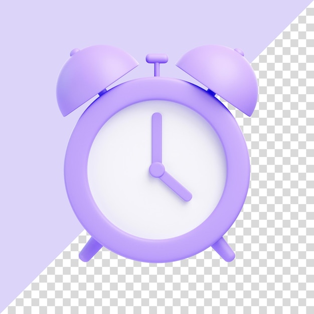 Icono de reloj despertador púrpura aislado sobre fondo púrpura Icono 3D signo y símbolo Estilo minimalista de dibujos animados